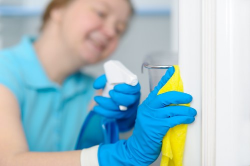 Technician treating a carpet stain in an Outhkensington home